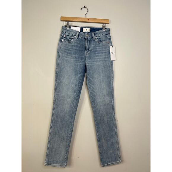 NWT 7 For All Mankind Kimmie Straight Form Fitted Denim Jeans Blue Light Wash - Picture 2 of 11